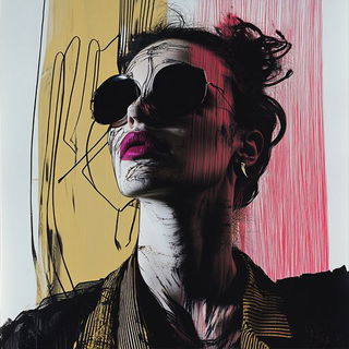 Particulate Menagerie style, Midjourney V6.1: photographic portrait of female protagonist