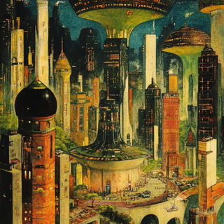 Kasbah Marbling style, Midjourney V6.1: megacity with futuristic bioarchitecture