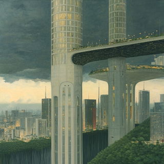 Inksplice Collage style, Midjourney V6.1: megacity with futuristic bioarchitecture