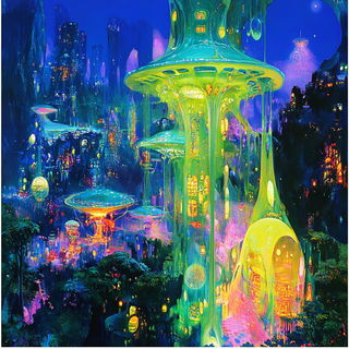 Odonatacubism style, Midjourney V6.1: megacity with futuristic bioarchitecture