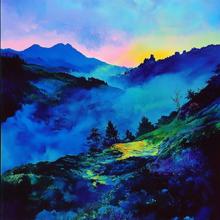 Odonatacubism style, Midjourney V6.1: realistic landscape photograph of quiet dawn
