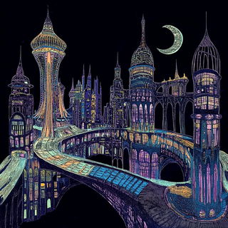 Mythic Geometria style, Midjourney V6.1: megacity with futuristic bioarchitecture