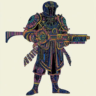 Mythic Geometria style, Midjourney V6.1: concept art character design of retropunk steam knight