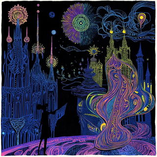 Mythic Geometria style, Midjourney V6.1: retro fairy-tale illustration