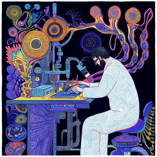 Mythic Geometria style, Midjourney V6.1: editorial illustration for popular scientific magazine cover