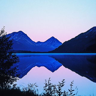 Mythic Geometria style, Midjourney V6.1: realistic landscape photograph of quiet dawn