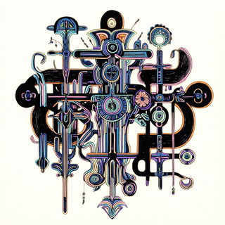 Mythic Geometria style, Midjourney V6.1: typographic composition with large letters