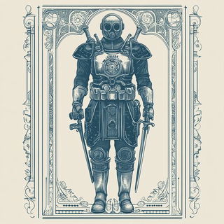 Loopbuilt style, Midjourney V6.1: concept art character design of retropunk steam knight