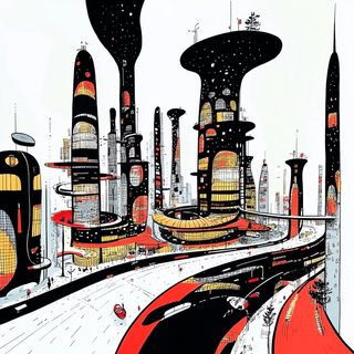Fossilray style, Midjourney V6.1: megacity with futuristic bioarchitecture