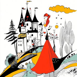 Fossilray style, Midjourney V6.1: retro fairy-tale illustration