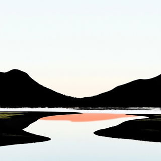 Fossilray style, Midjourney V6.1: realistic landscape photograph of quiet dawn