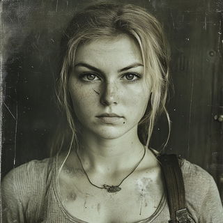 Storybook Signpaint style, Midjourney V6.1: photographic portrait of female protagonist