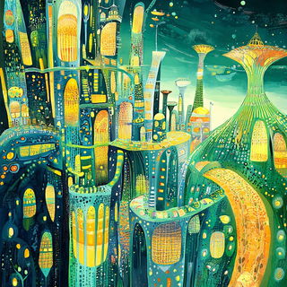 Botanotype style, Midjourney V6.1: megacity with futuristic bioarchitecture