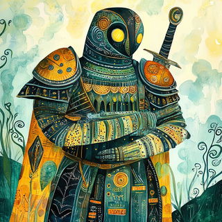 Botanotype style, Midjourney V6.1: concept art character design of retropunk steam knight