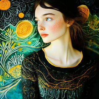 Botanotype style, Midjourney V6.1: photographic portrait of female protagonist