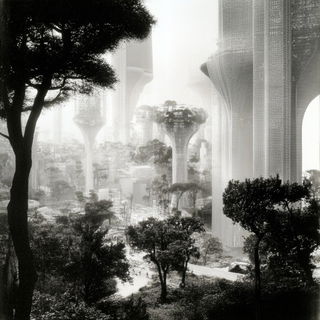 Chlorofiligree style, Midjourney V6.1: megacity with futuristic bioarchitecture