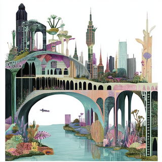 Tideblur style, Midjourney V6.1: megacity with futuristic bioarchitecture