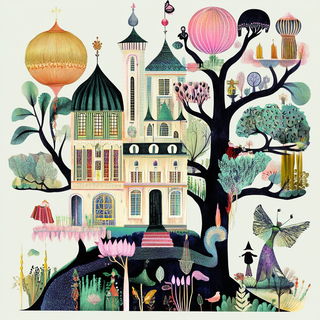 Tideblur style, Midjourney V6.1: retro fairy-tale illustration