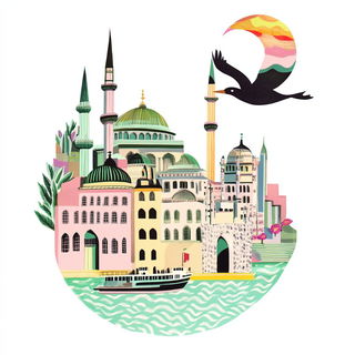 Tideblur style, Midjourney V6.1: bold minimalist logo design for Istanbul city municipal services