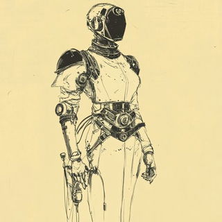 Refractocartoony style, Midjourney V6.1: concept art character design of retropunk steam knight