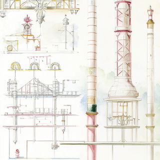 Castleviolet style, Midjourney V6.1: technical infrastructure blueprint schematics