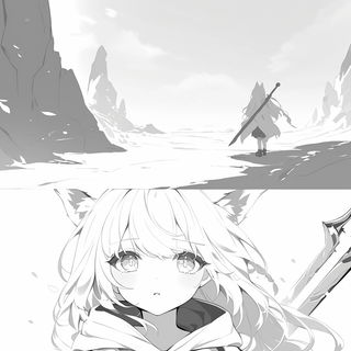 Inkscenic style, Midjourney V6.1: black-and-white manga comic strip