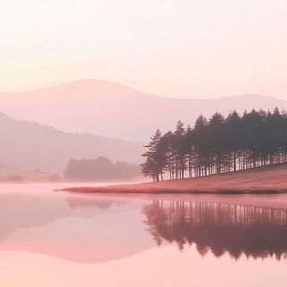 Inkscenic style, Midjourney V6.1: realistic landscape photograph of quiet dawn