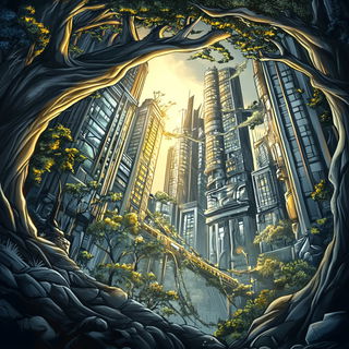 Crestcut style, Midjourney V6.1: megacity with futuristic bioarchitecture