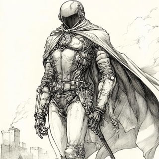 Cairnwork style, Midjourney V6.1: concept art character design of retropunk steam knight