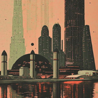 Triangular Chromapatch style, Midjourney V6.1: megacity with futuristic bioarchitecture