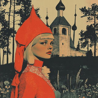 Triangular Chromapatch style, Midjourney V6.1: retro fairy-tale illustration