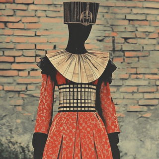Triangular Chromapatch style, Midjourney V6.1: haute-couture fashion outfit