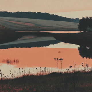 Triangular Chromapatch style, Midjourney V6.1: realistic landscape photograph of quiet dawn