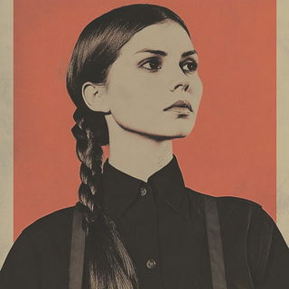 Triangular Chromapatch style, Midjourney V6.1: photographic portrait of female protagonist