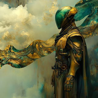 Facetflux style, Midjourney V6.1: concept art character design of retropunk steam knight