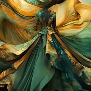 Facetflux style, Midjourney V6.1: haute-couture fashion outfit