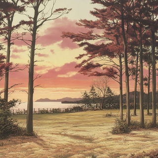 Redshift Tangle style, Midjourney V6.1: realistic landscape photograph of quiet dawn