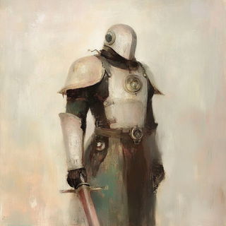 Needlegrid style, Midjourney V6.1: concept art character design of retropunk steam knight