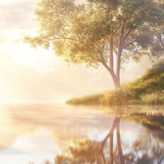 Chromapuppetism style, Midjourney V6.1: realistic landscape photograph of quiet dawn