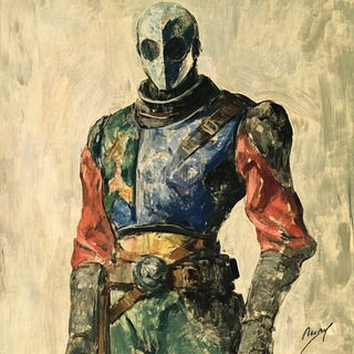 Palimask style, Midjourney V6.1: concept art character design of retropunk steam knight