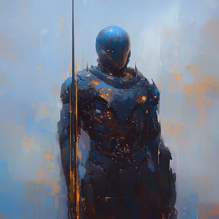 Cloudbank Intermezzo style, Midjourney V6.1: concept art character design of retropunk steam knight