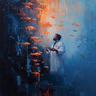 Cloudbank Intermezzo style, Midjourney V6.1: editorial illustration for popular scientific magazine cover