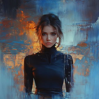 Cloudbank Intermezzo style, Midjourney V6.1: photographic portrait of female protagonist