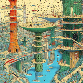 Peachscale Maquette style, Midjourney V6.1: megacity with futuristic bioarchitecture