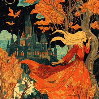 Citadel of Flat Light style, Midjourney V6.1: retro fairy-tale illustration