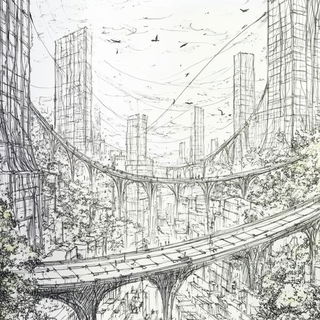 Blackcoat Joinery style, Midjourney V6.1: megacity with futuristic bioarchitecture