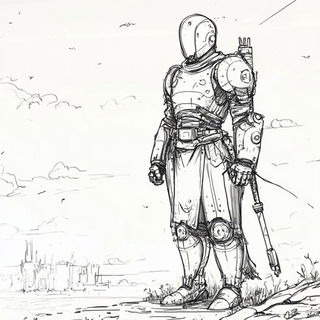 Blackcoat Joinery style, Midjourney V6.1: concept art character design of retropunk steam knight