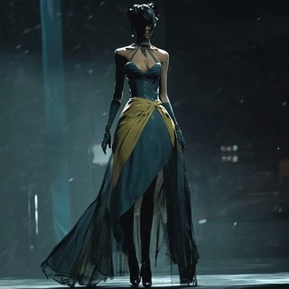 Fluoromercantile style, Midjourney V6.1: haute-couture fashion outfit