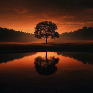 Cypresscel style, Midjourney V6.1: realistic landscape photograph of quiet dawn