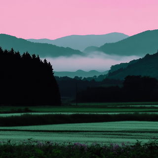 Pastoral Scaleweaving style, Midjourney V6.1: realistic landscape photograph of quiet dawn